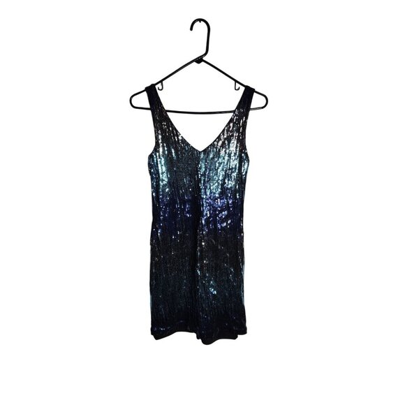 Charlotte Russe Sequin Ombré Mini Dress Sleeveless Blue/Black Rayon - Picture 1 of 4